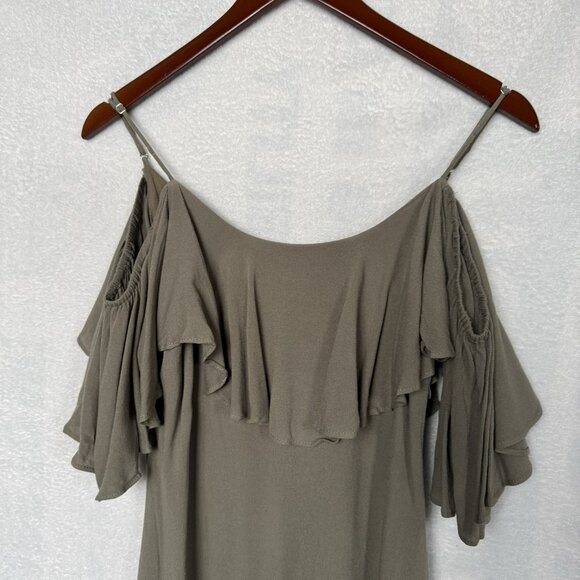 Lulus Olive Green Boho Chic Cold Shoulder Ruffle Women A line Mini Dress XS - Picture 5 of 12